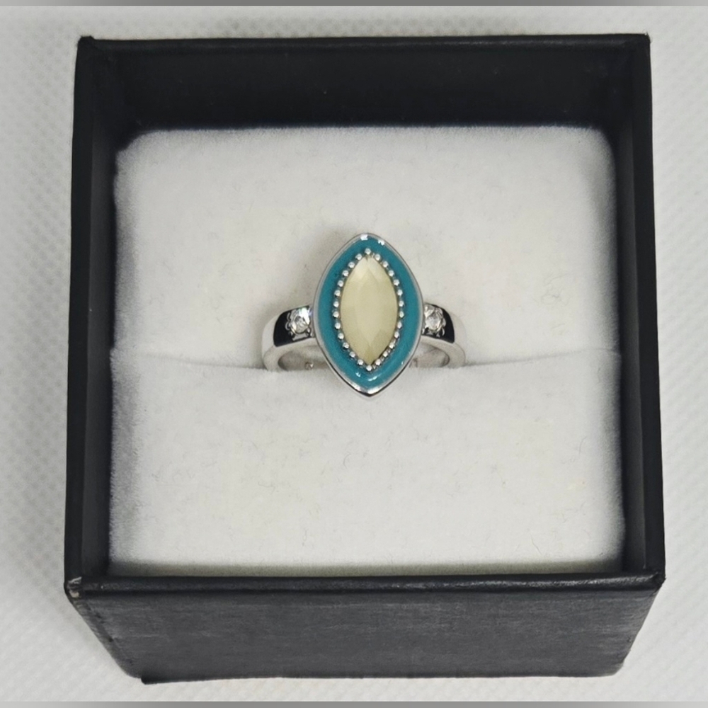 Lia Sophia Silver Tone Marquise Enamel Statement Ring Size 6